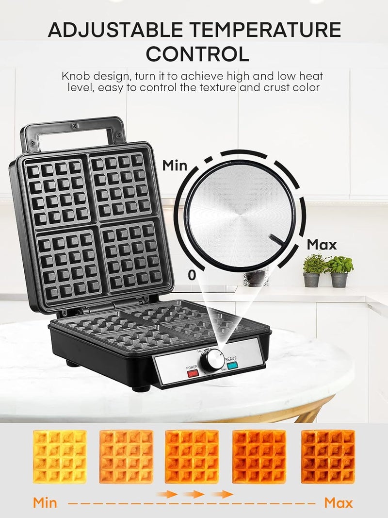FOHERE 1200W Belgian Waffle Maker 4-Slice, Stainless Steel, 5 Browning Levels, Non-Stick Surfaces, Silver/Black, - Perfect for Family Breakfasts (Black) - Image 4